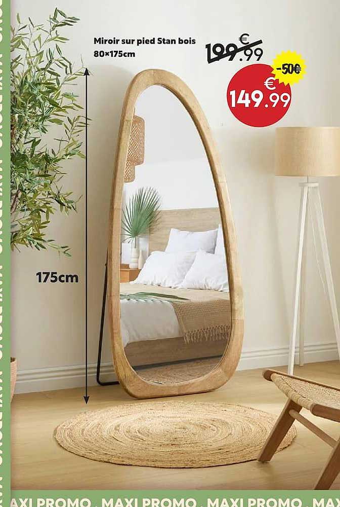 Miroir sur pied Stan bois 80×175cm