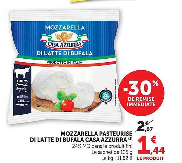 MOZZARELLA PASTEURISÉE DI LATTE DI BUFALA CASA AZZURRA