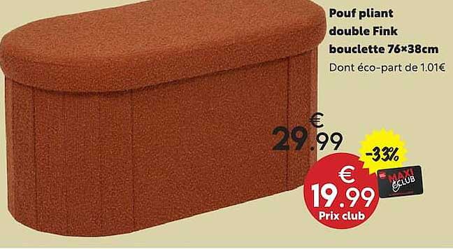 Pouf pliant double Fink bouclette 76*38cm