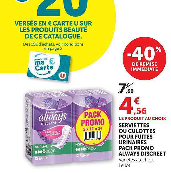 SERVIETTES OU CULOTTES POUR FUITES URINAIRES PACK PROMO ALWAYS DISCREET