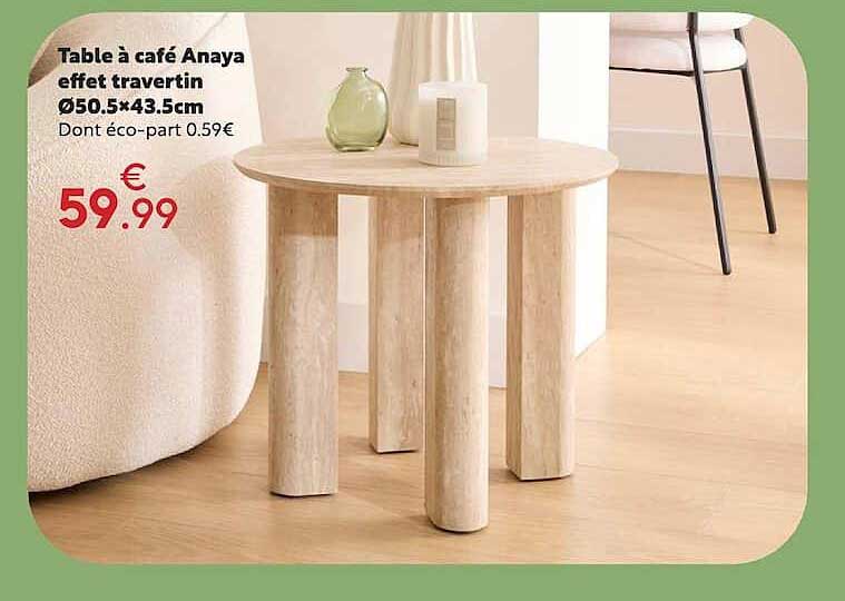 Table à café Anaya effet travertin Ø50.5×43.5cm