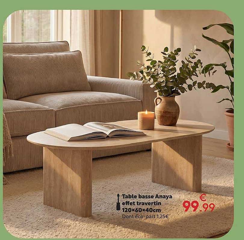 Table basse Anaya effet travertin 120x60x40cm
