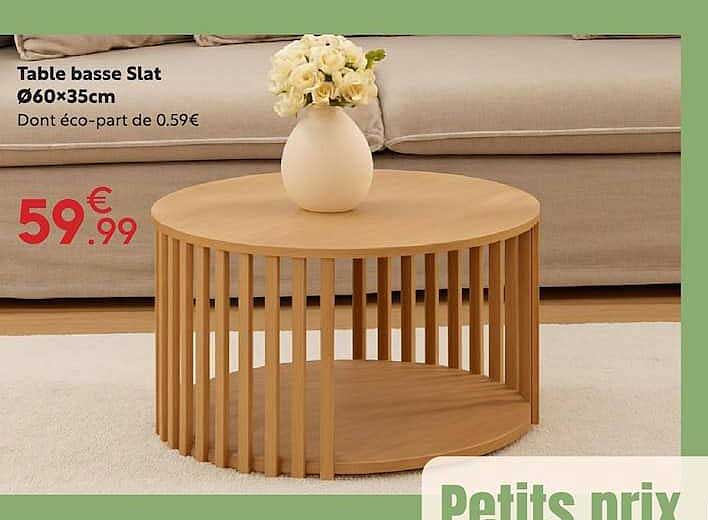 Table basse Slat Ø60x35cm Dont éco-part de 0.59€