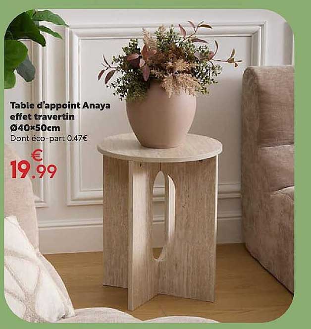 Table d’appoint Anaya effet travertin Ø40*50cm