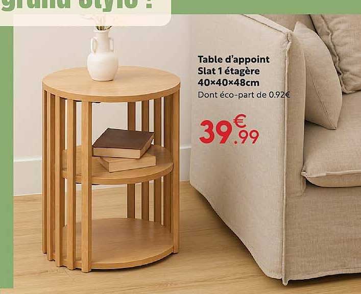 Table d'appoint Slat 1 étagère 40×40×48cm