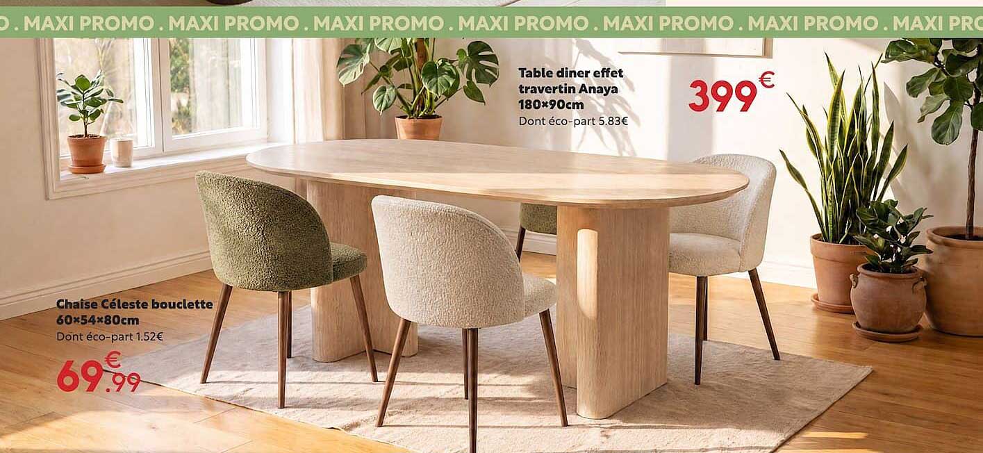 Table dîner effet travertin Anaya 180*90cm