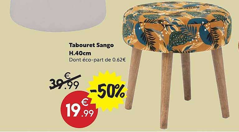 Tabouret Sango H.40cm Dont éco-part de 0.62€