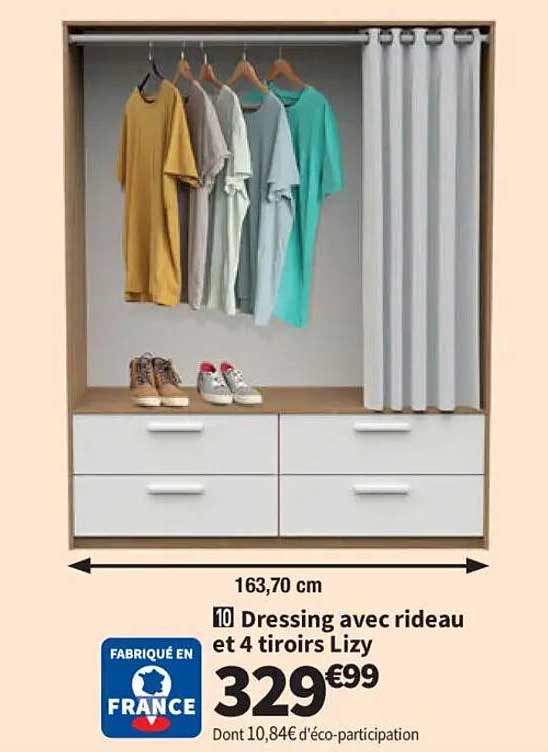 10 Dressing avec rideau et 4 tiroirs Lizy