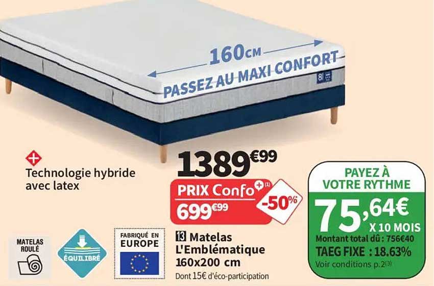 13 Matelas L'Emblématique 160x200 cm