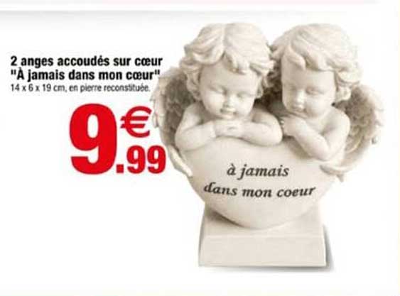 2 anges accoudés sur cœur "À jamais dans mon cœur"