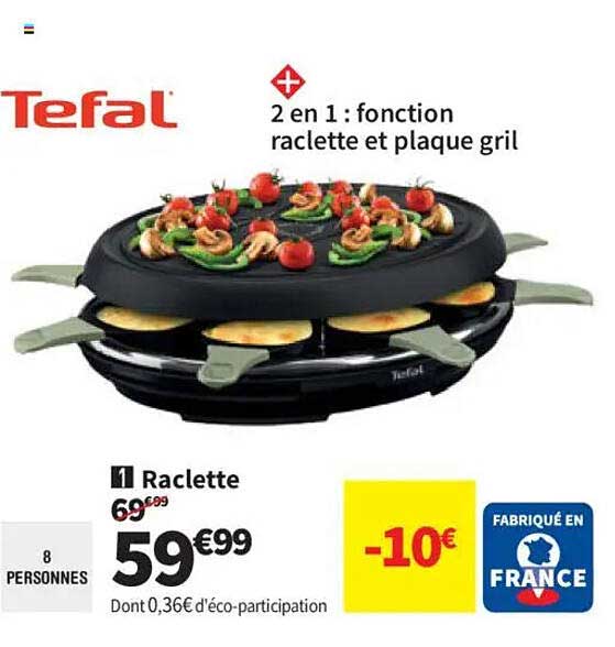2 en 1 : fonction raclette et plaque gril