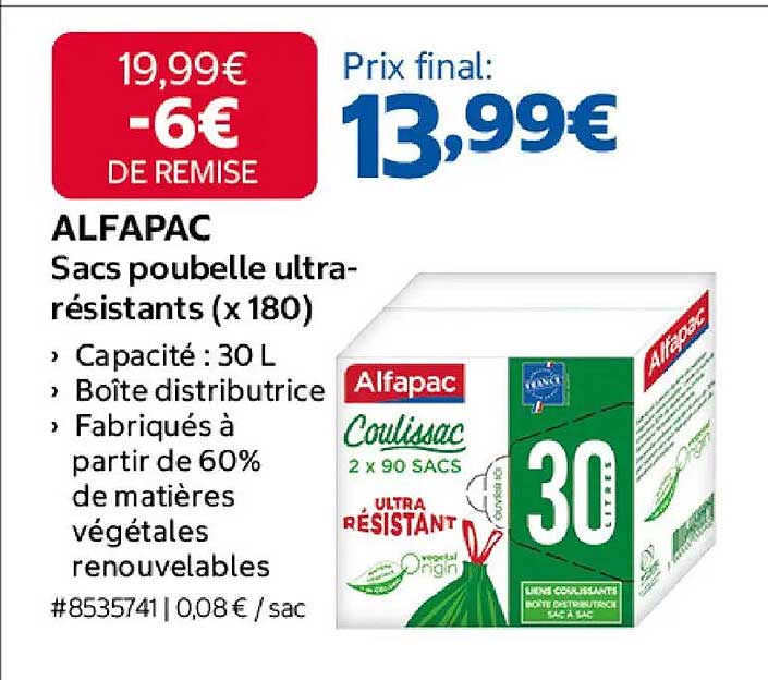 ALFAPAC Sacs poubelle ultra-résistants (x 180)