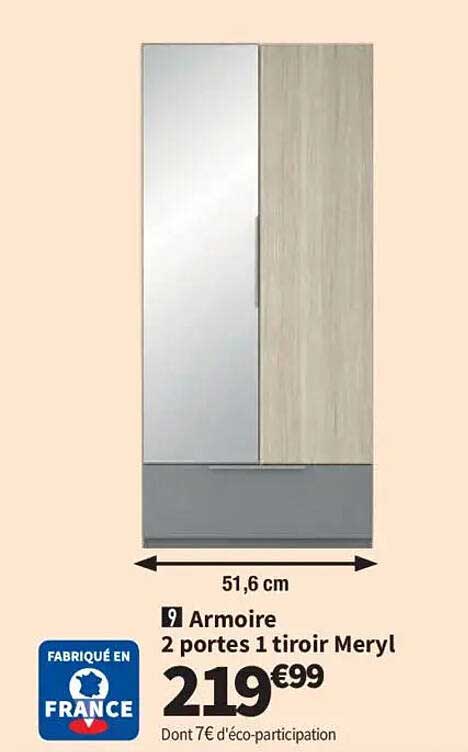 Armoire 2 portes 1 tiroir Meryl