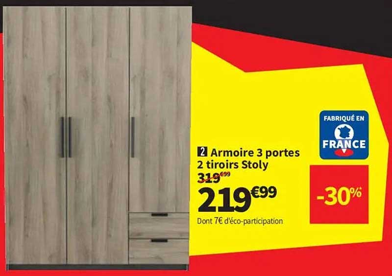 Armoire 3 portes 2 tiroirs Stoly