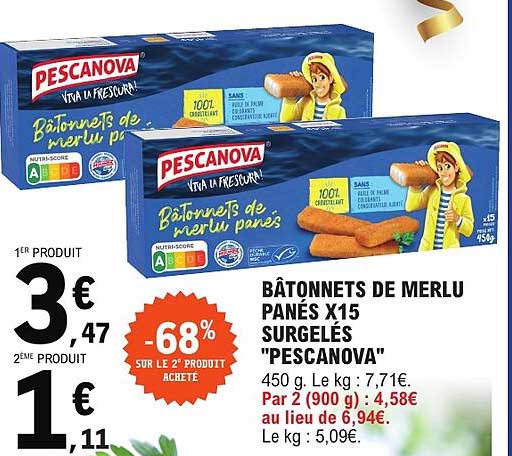 BÂTONNETS DE MERLU PANÉS X15 SURGELÉS "PESCANOVA"