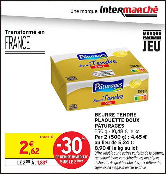 BEURRE TENDRE PLAQUETTE DOUX PÂTURAGES