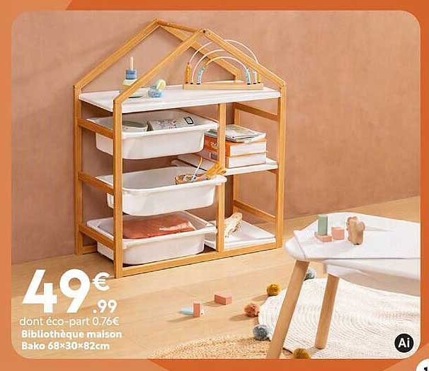 Bibliothèque maison Bako 68×30×82cm