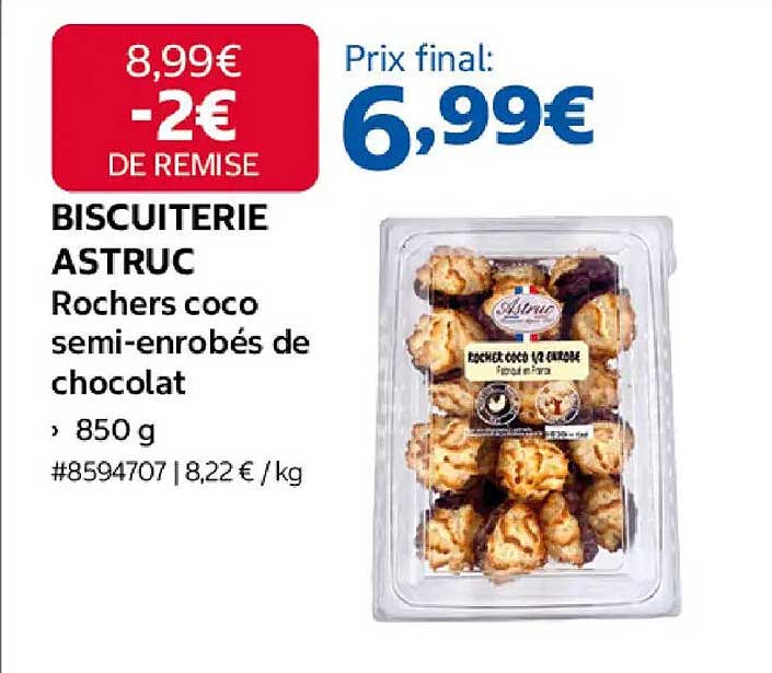 BISCUITERIE ASTRUC Rochers coco semi-enrobés de chocolat