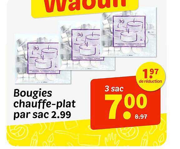 Bougies chauffe-plat par sac 2.99