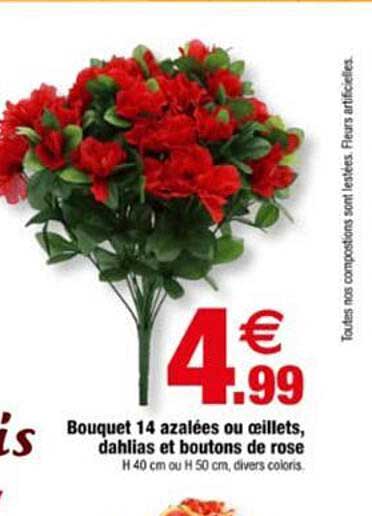 Bouquet 14 azalées ou œillets, dahlias et boutons de rose