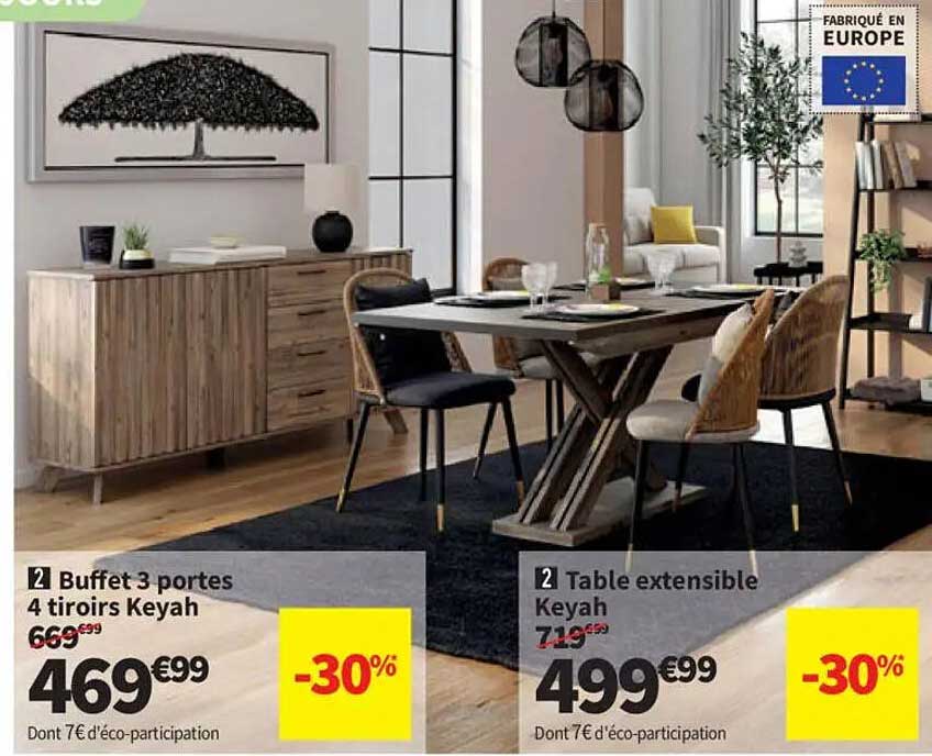 Buffet 3 portes 4 tiroirs Keyah