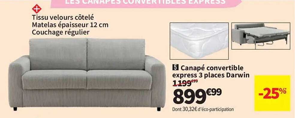 Canapé convertible express 3 places Darwin