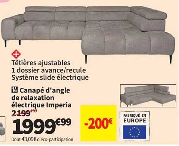 Canapé d'angle de relaxation électrique Imperia