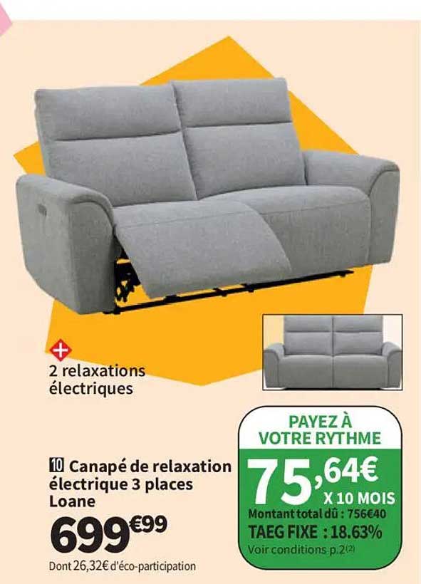 Canapé de relaxation électrique 3 places Loane