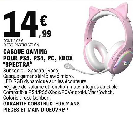 CASQUE GAMING POUR PS5, PS4, PC, XBOX "SPECTRA"