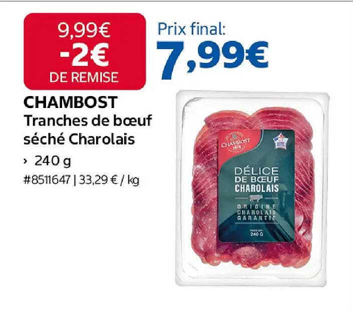 CHAMBOST Tranches de boeuf séché Charolais, 240 g