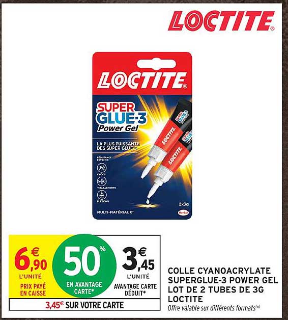 COLLE CYANOACRYLATE SUPERGLUE-3 POWER GEL LOT DE 2 TUBES DE 3G