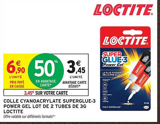 COLLE CYANOACRYLATE SUPERGLUE-3 POWER GEL LOT DE 2 TUBES DE 3G LOCTITE