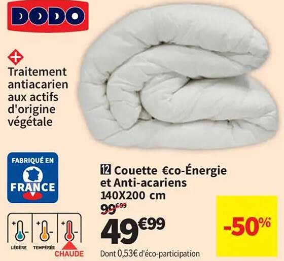 Couette Éco-Énergie et Anti-acariens 140X200 cm