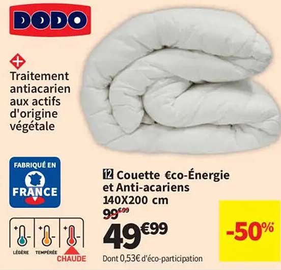 Couette éco-Energie et Anti-acariens 140X200 cm