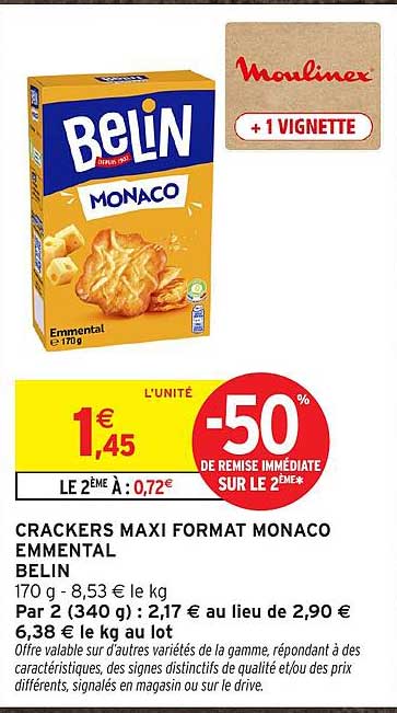 CRACKERS MAXI FORMAT MONACO EMMENTAL BELIN