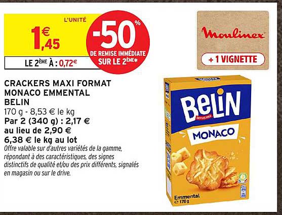 CRACKERS MAXI FORMAT MONACO EMMENTAL BELIN