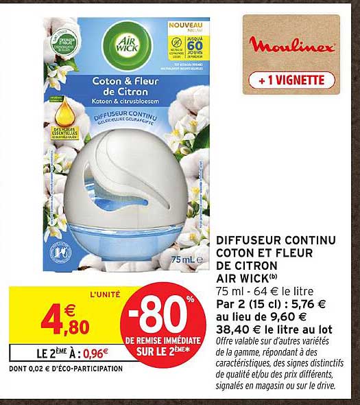 DIFFUSEUR CONTINU COTON ET FLEUR DE CITRON AIR WICK