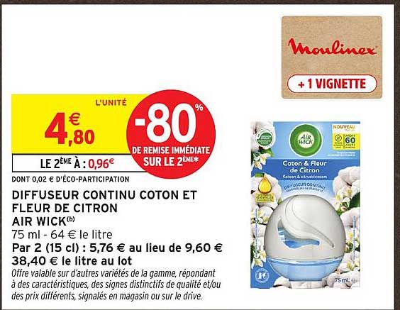 DIFFUSEUR CONTINU COTON ET FLEUR DE CITRON AIR WICK