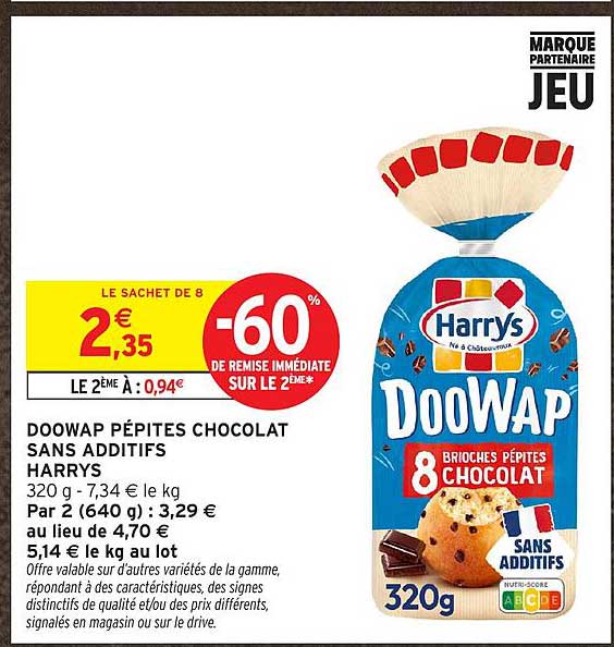 DOOWAP PÉPITES CHOCOLAT SANS ADDITIFS HARRYS