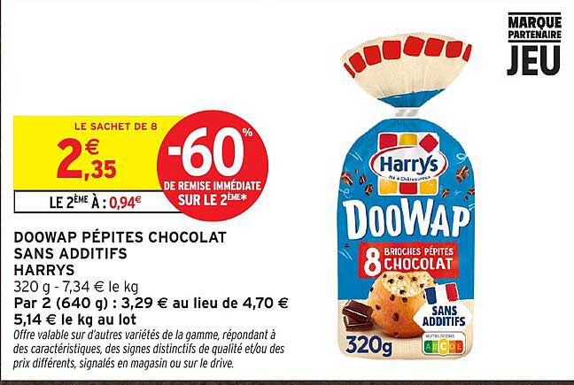 DOOWAP PÉPITES CHOCOLAT SANS ADDITIFS HARRYS