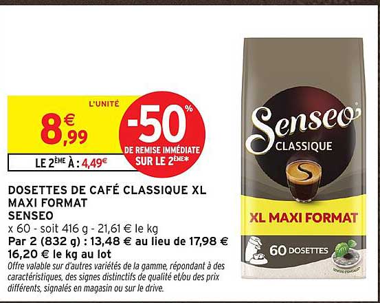 DOSETTES DE CAFÉ CLASSIQUE XL MAXI FORMAT SENSEO