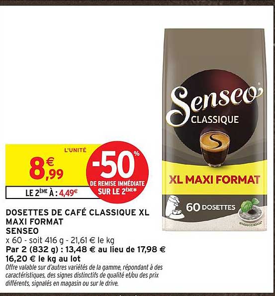 DOSETTES DE CAFÉ CLASSIQUE XL MAXI FORMAT SENSEO