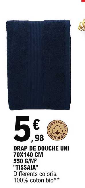 DRAP DE DOUCHE UNI 70X140 CM 550 G/M² "TISSAIA"