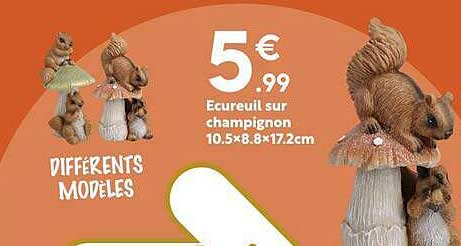 Ecureuil sur champignon 10.5×8.8×17.2cm
