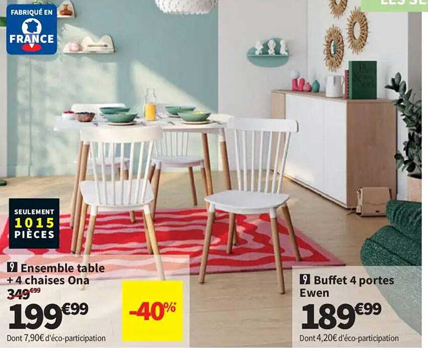 Ensemble table + 4 chaises Ona