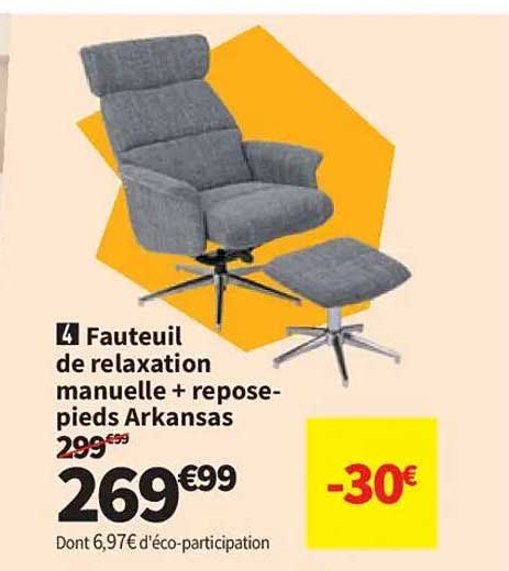 Fauteuil de relaxation manuelle + repose-pieds Arkansas