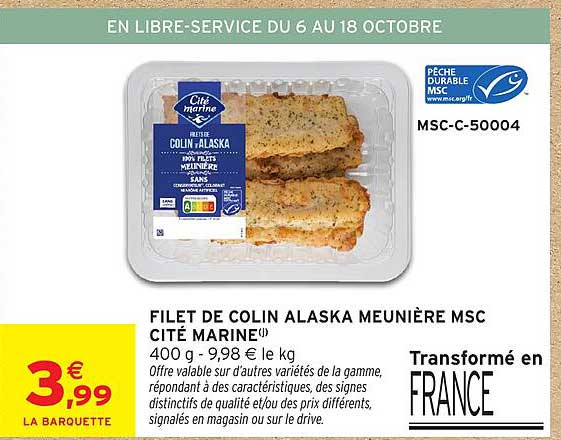 FILET DE COLIN ALASKA MENUÈRE MSC CITE MARINE