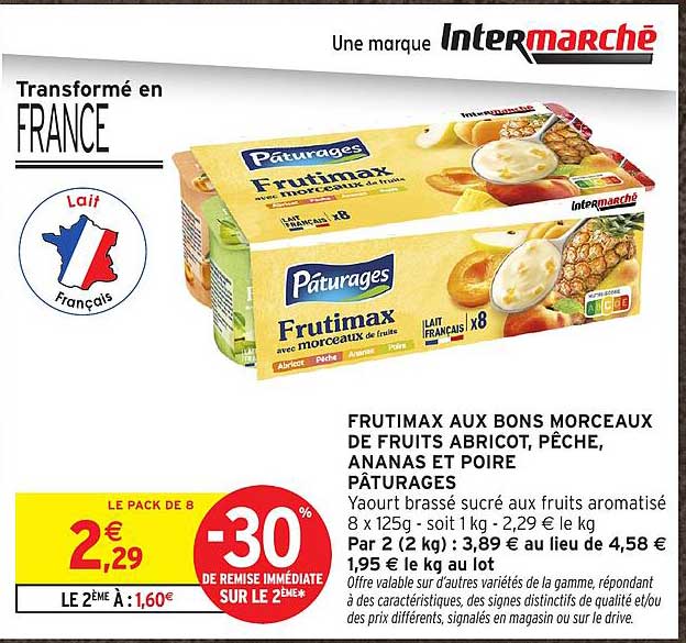 FRUTIMAX AUX BONS MORCEAUX DE FRUITS ABRICOT, PÊCHE, ANANAS ET POIRE PÂTURAGES