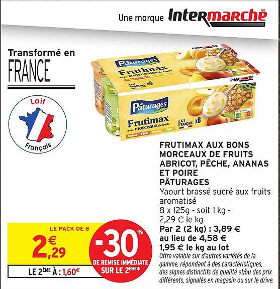FRUTIMAX AUX BONS MORCEAUX DE FRUITS ABRICOT, PECHE, ANANAS ET POIRE PÂTURAGES