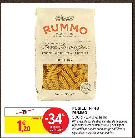 FUSILLI N°48 RUMMO 500 g - 2,40 € le kg